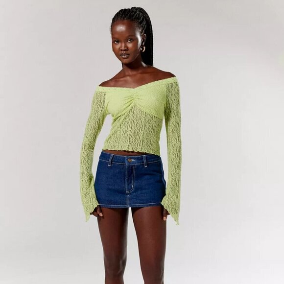 NWT UO Silence + Noise Delphine Lime Green Sheer Lace Top - Picture 5 of 6